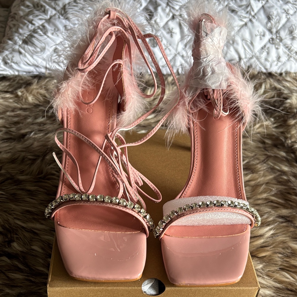 Chic Pink Lace-Up Heels With Rhinestone Detail